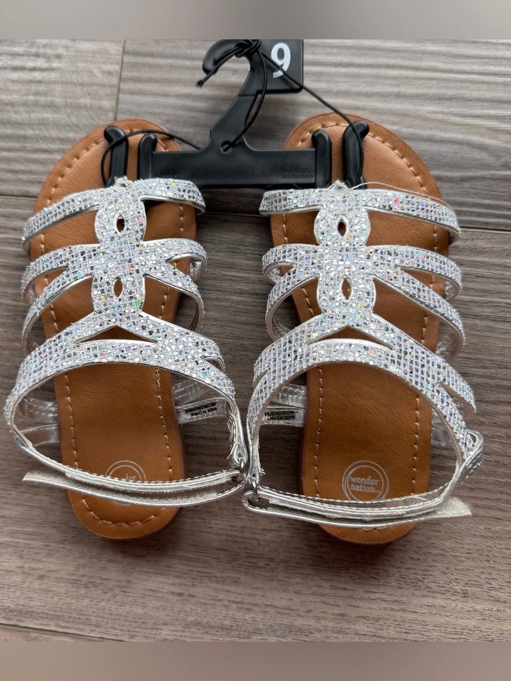 Sparkling Silver Strappy Girls Sandals with Rhinestone Detail
